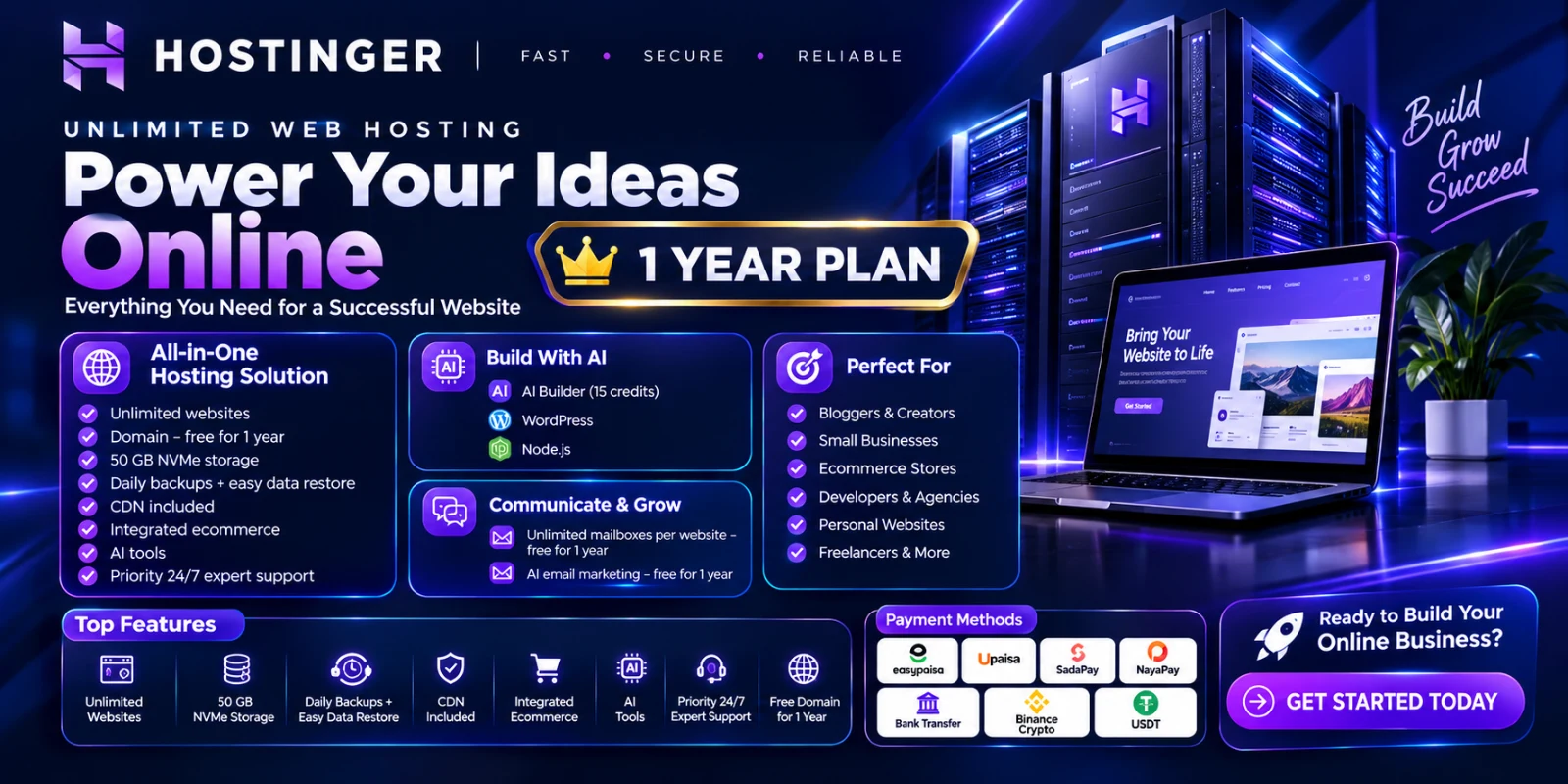 Hostinger Unlimited Web Hosting 1 Year Plan | Website Hosting